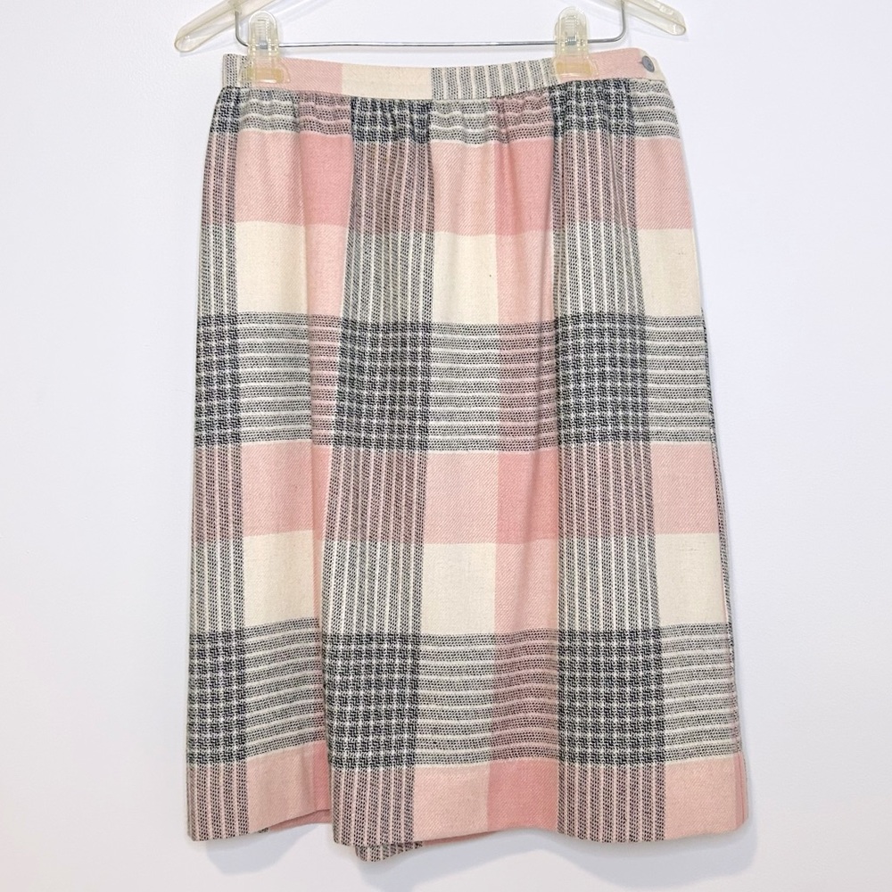 Vintage Alfred Dunner Pink Wool Blend Plaid Midi Skirt Size 6